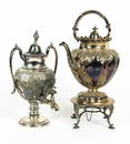 A SILVER-PLATED SAMOVAR AND POURING KETTLE