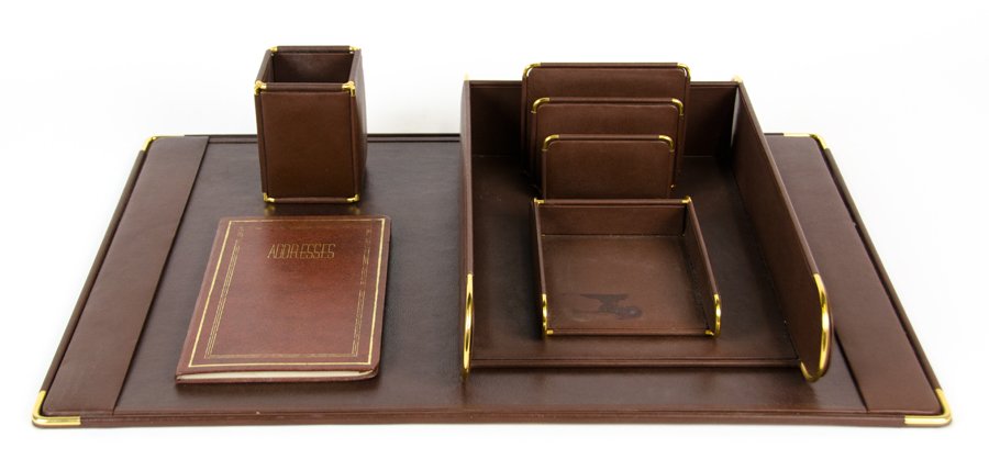 A LEATHER BOUND DESK SET (1 of 2)
