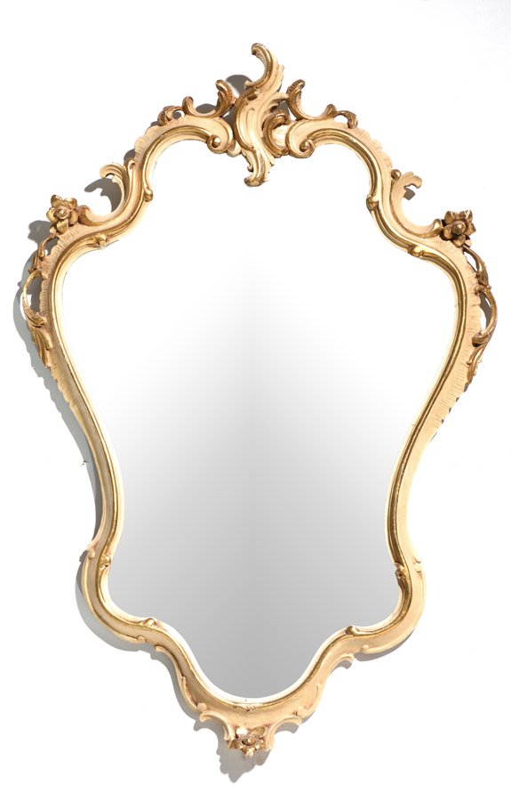 A ROCOCO STYLE PAINTED PARCEL GILT MIRROR (1 of 1)