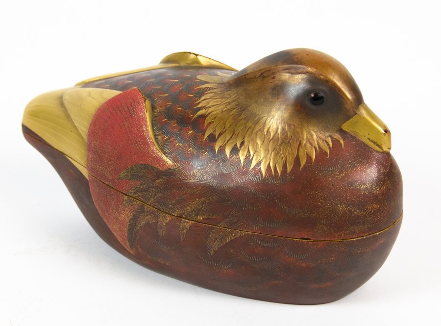 A JAPANESE LACQUER DUCK FORM INCENSE BOX AND COVER (1 of 1)