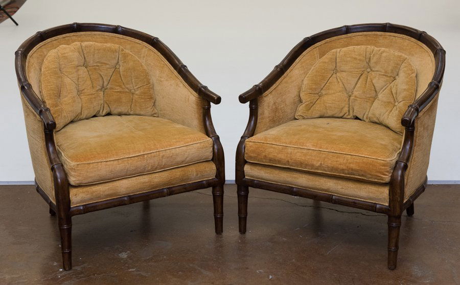 A PAIR OF BARREL BACK ARMCHAIRS (1 of 2)