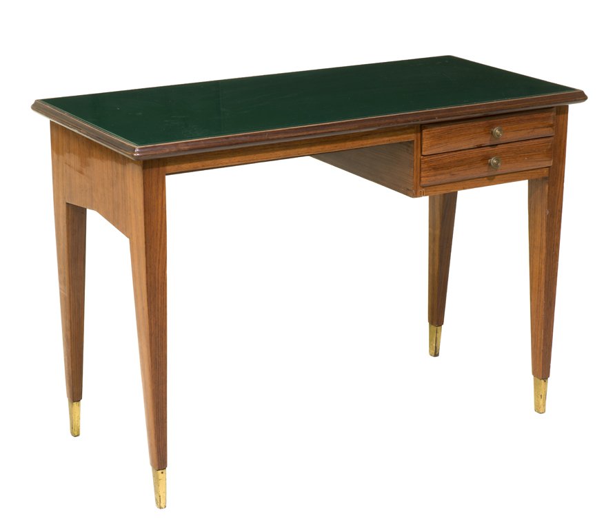 A MID-CENTURY MODERN ROSEWOOD WRITING TABLE WITH GREEN (1 of 2)