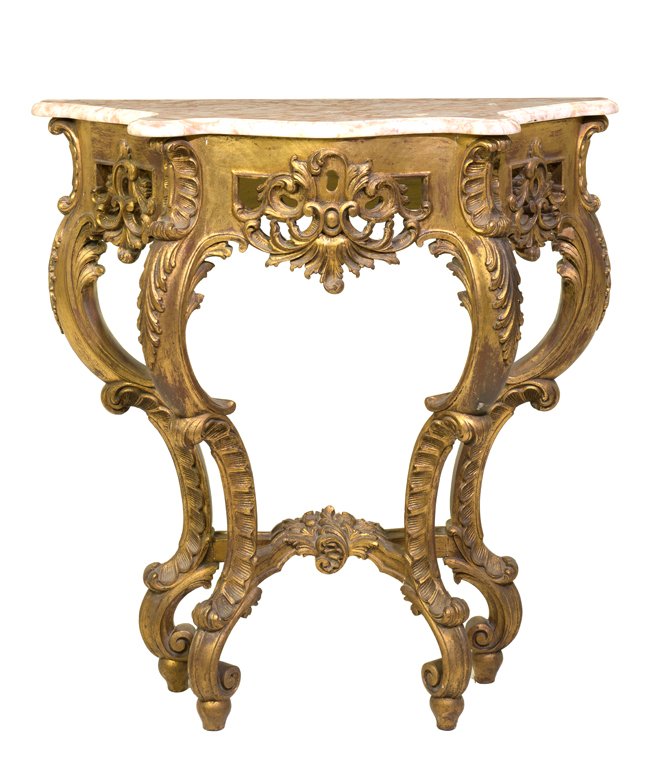 A LOUIS XV STYLE GILTWOOD MARBLE TOP CONSOLE (1 of 2)