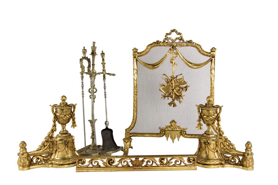 A COLLECTION OF ORMOLU AND BRASS FIREPLACE ELEMENTS (1 of 4)