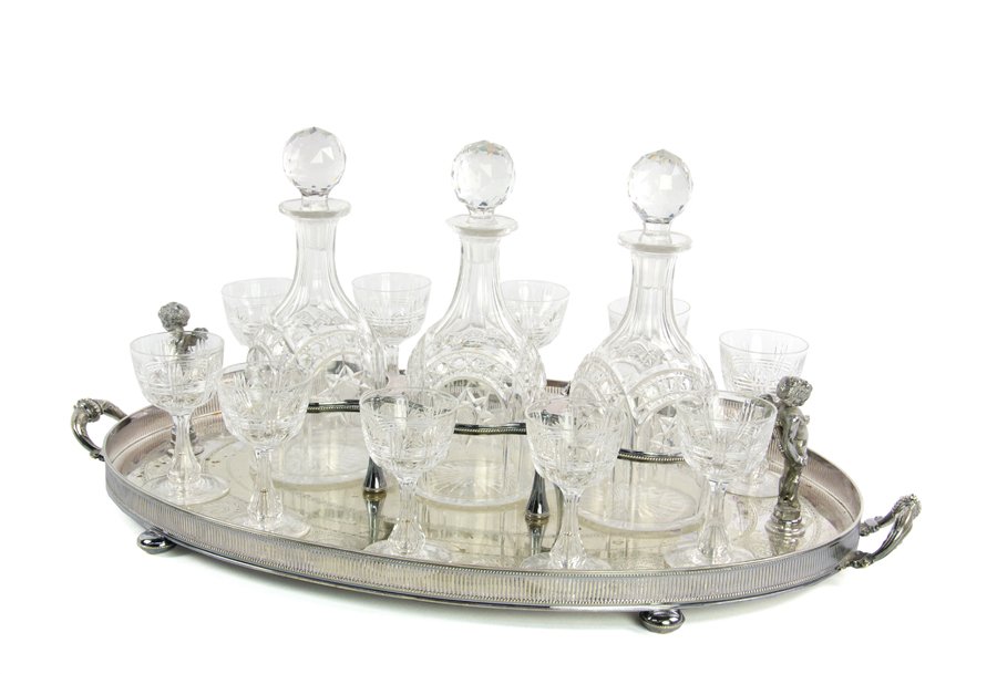 A SILVER-PLATE AND CUT GLASS BAR SET (1 of 3)