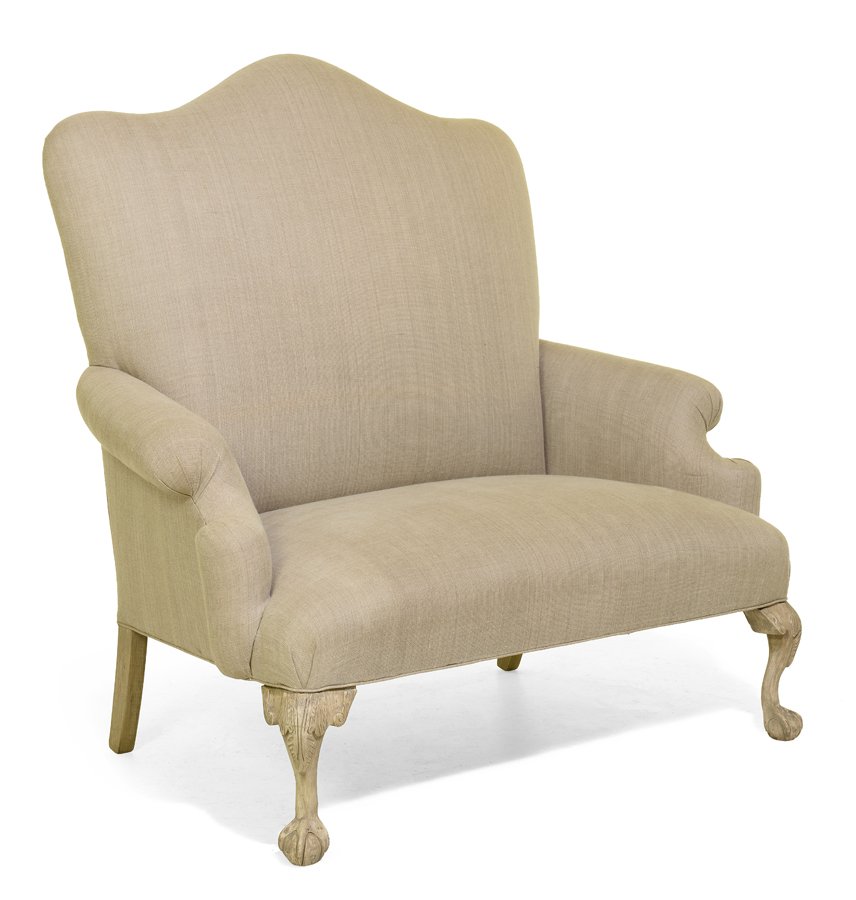 A GEORGE III STYLE PAINTED CAMELBACK SETTEE (1 of 3)