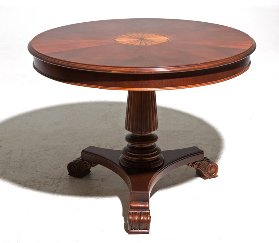 A MARQUETRY PEDESTAL CENTER TABLE (1 of 1)