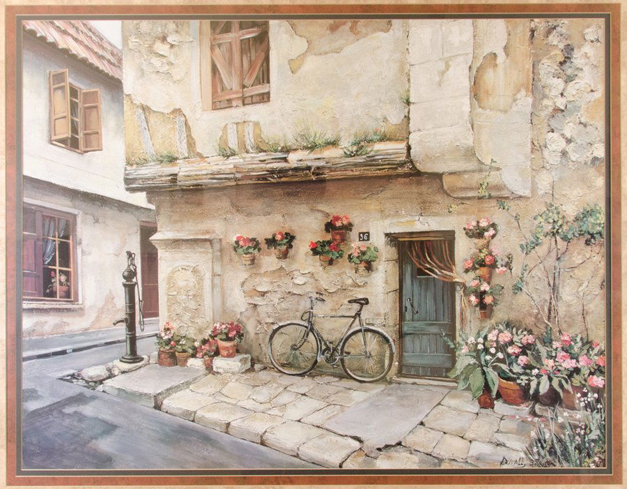 ITALIAN ABODE 20TH CENTURY PRINT: ITALIAN ABODE 20TH CENTURY PRINT This print depicts a quaint Italian adobe. Signed "Duvall" lower right. H 23½ x W 31 inches