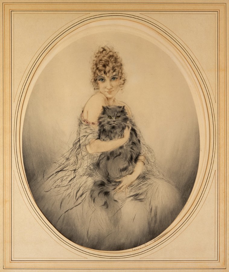 LOUIS ICART, (French, 1888-1950), Persian Cat, Etching, (1 of 4)