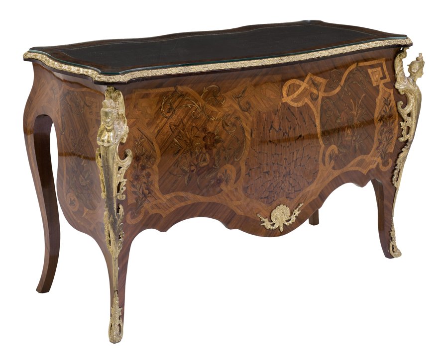 A LOUIS XV STYLE ORMOLU MOUNTED MARQUETRY AND PARQUETRY (1 of 4)