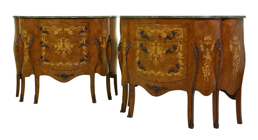 A PAIR OF FRENCH TRANSITIONAL STYLE MARQUETRY AND (1 of 3)