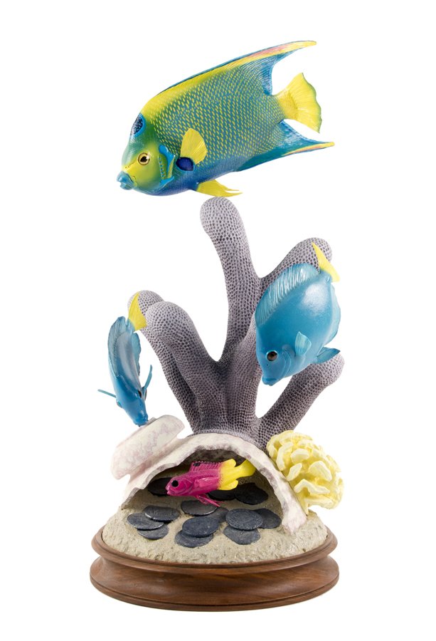 DAVID JOHNSON, (American, 20th century), Imperial Fish,: DAVID JOHNSON (American, 20th century) Imperial Fish, 1992 Carved and painted wood Signed 'David L. Johnson' and dated to base Winner of World Fish Carving Championship, Lawrence, Kansas H overall 22�