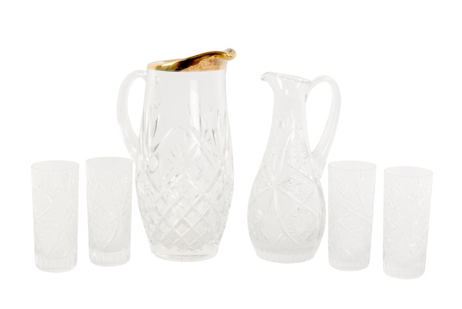 TWO CRYSTAL PITCHERS AND FOUR GLASSES (1 of 5)