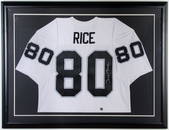 A FRAMED AND AUTOGRAPHED JERRY RICE L.A. RAIDERS JERSEY