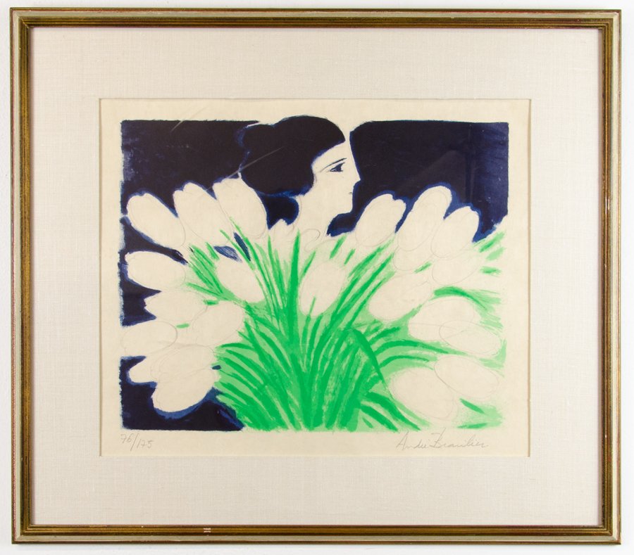 ANDRE BRASILIER, (French), White Tulips, Lithograph,: ANDRE BRASILIER (French) White Tulips Lithograph, 76/175 Signed and numbered along bottom. The absence of a condition statement does not imply that the lot is in perfect condition, or free from wear a