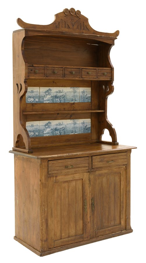 A FRENCH PROVINCIAL PINE BUFFET WITH DECORATIVE TILES (1 of 3)