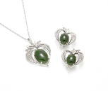 STERLING SILVER FILIGREE NEPHRITE JADE SET OF EARRINGS