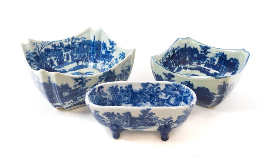 A GROUP OF THREE ENGLISH FLOW BLUE AND WHITE TABLE (1 of 1)