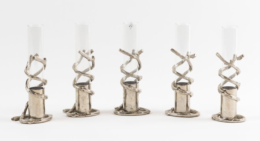 TWELVE SILVER-PLATE BUD VASES (1 of 1)