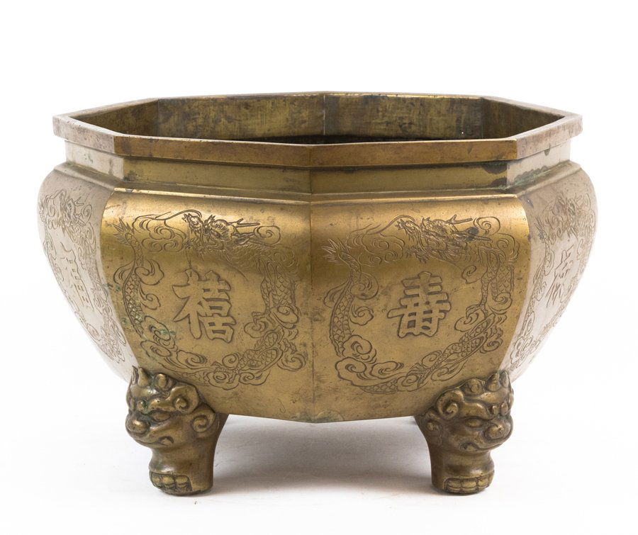 A CHINESE EIGHT-SIDED BRASS PLANTER (1 of 1)