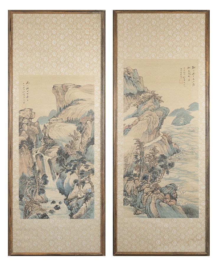AN ASSOCIATED PAIR OF CHINESE SCROLL PAINTINGS, EACH (1 of 3)
