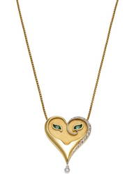 AN 18K YELLOW GOLD EMERALD AND DIAMOND HEART PENDANT BY