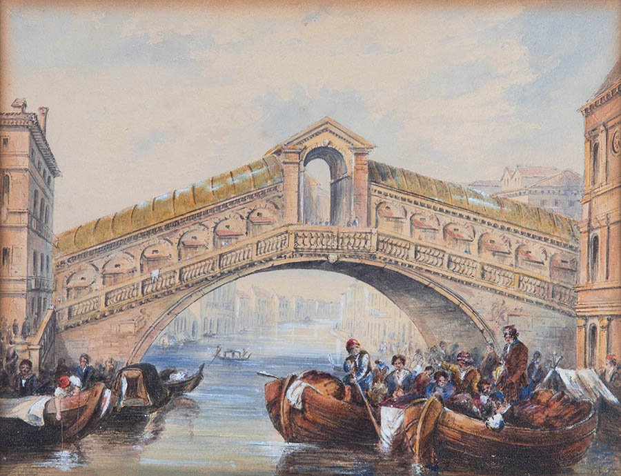 ATTRIBUTED TO JOSEPH MURRAY INCE, (Welsh, 1806-1859),: ATTRIBUTED TO JOSEPH MURRAY INCE (Welsh, 1806-1859) Porte di Rialto, Venice Watercolor on paper Unsigned H 6½ x W 9 inches