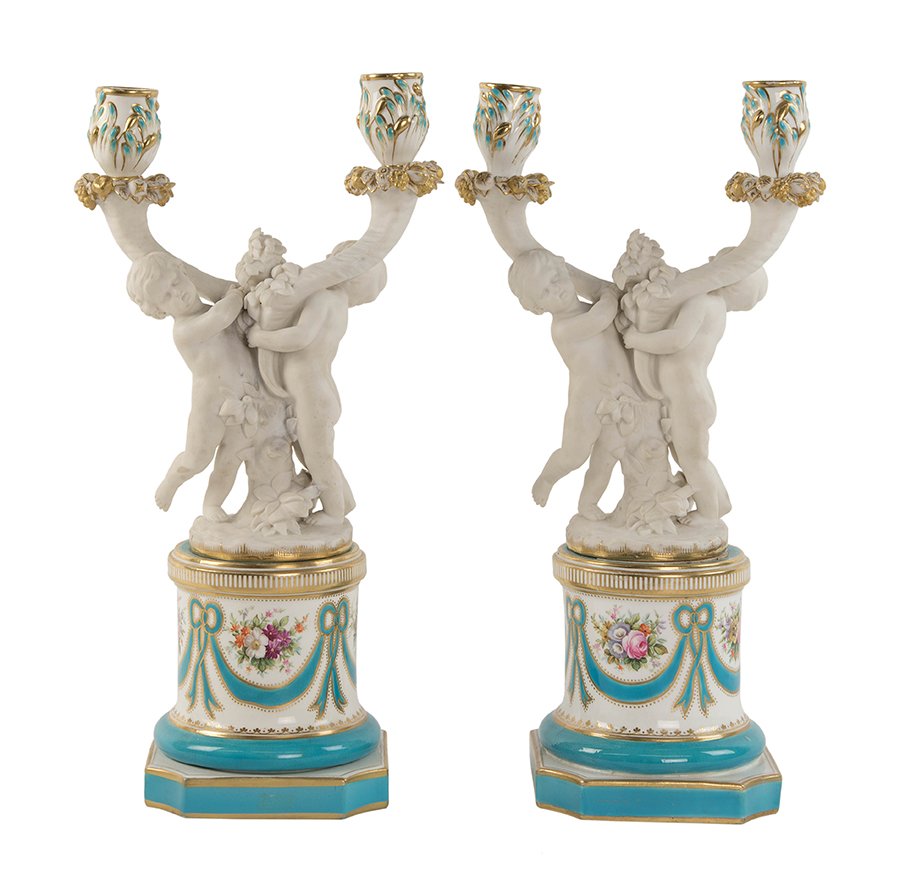 A PAIR OF PORCELAIN TWO-LIGHT FIGURAL CANDELABRA (1 of 1)