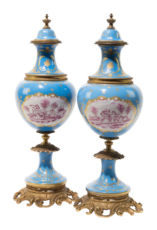 A PAIR OF FRENCH ORMOLU MOUNTED SEVRES STYLE PORCELAIN (1 of 2)
