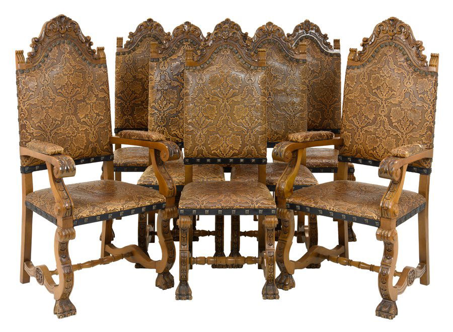 A SET OF EIGHT RENAISSANCE REVIVAL STYLE TOOLED LEATHER (1 of 1)