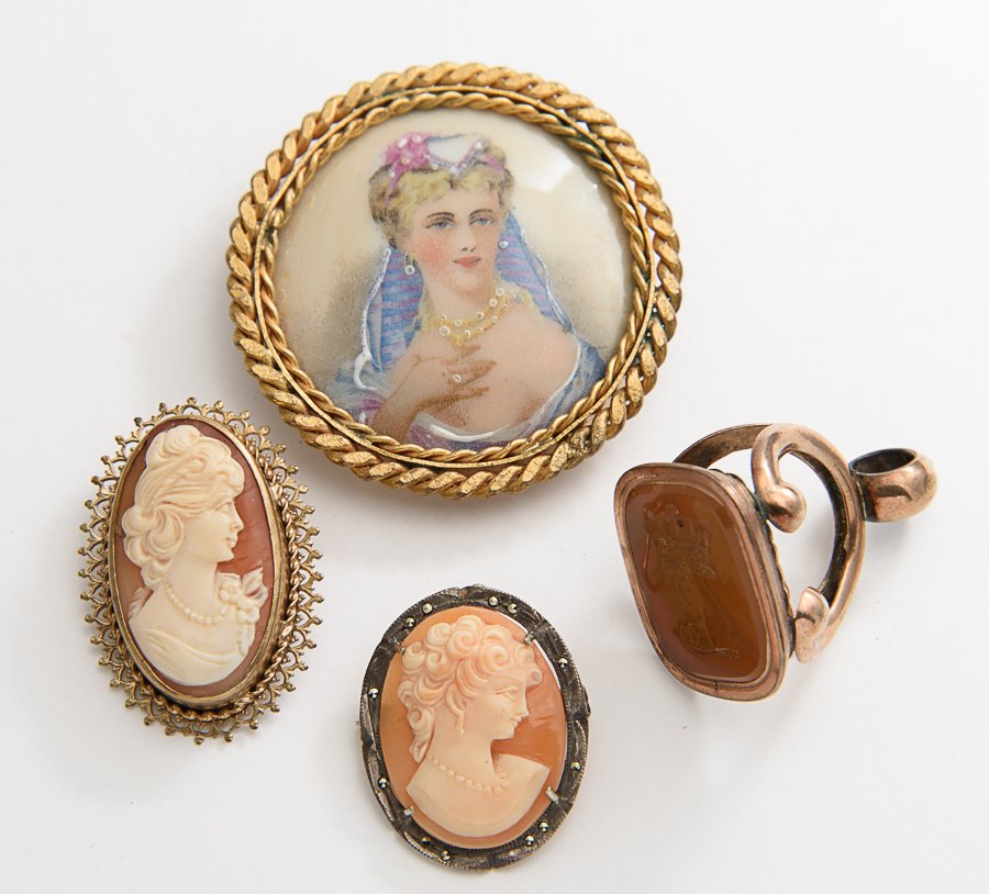 A GROUP OF 9K ROSE GOLD ANTIQUE CARNELIAN INTAGLIO FOB, (1 of 1)