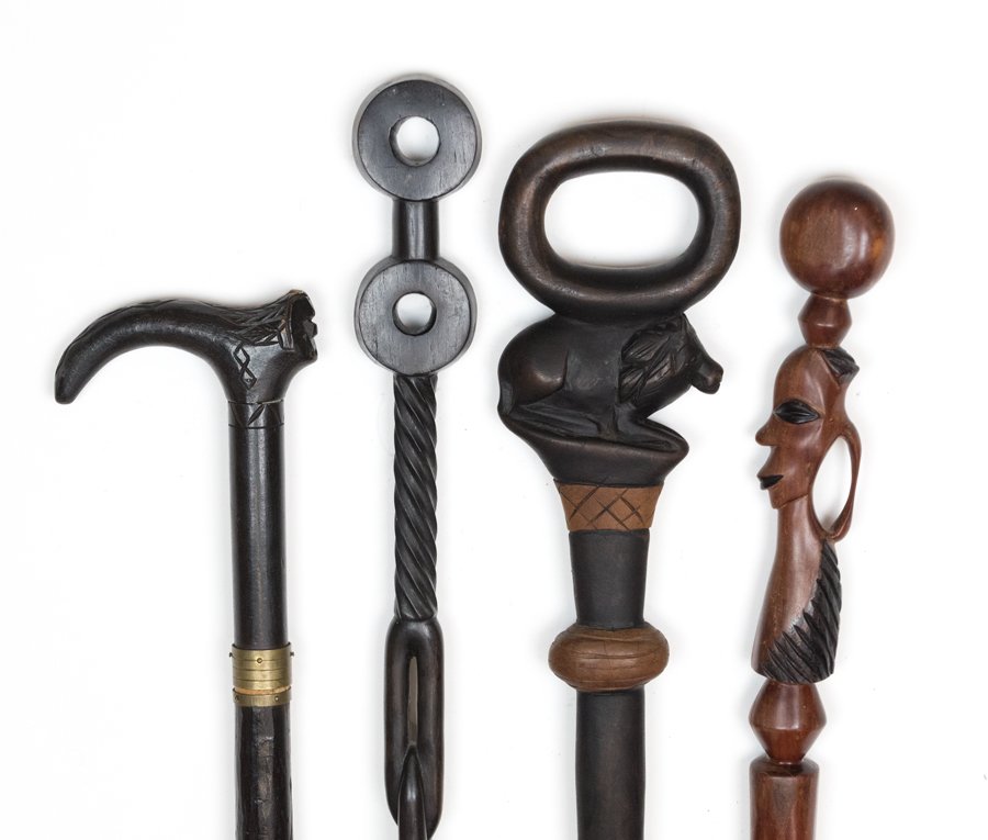 FOUR AFRICAN CARVED CANES AND WALKING STICKS (1 of 1)