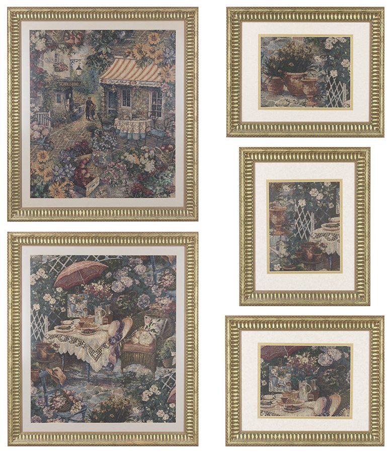 A SET OF FIVE FRAMED TAPESTRIES (1 of 6)