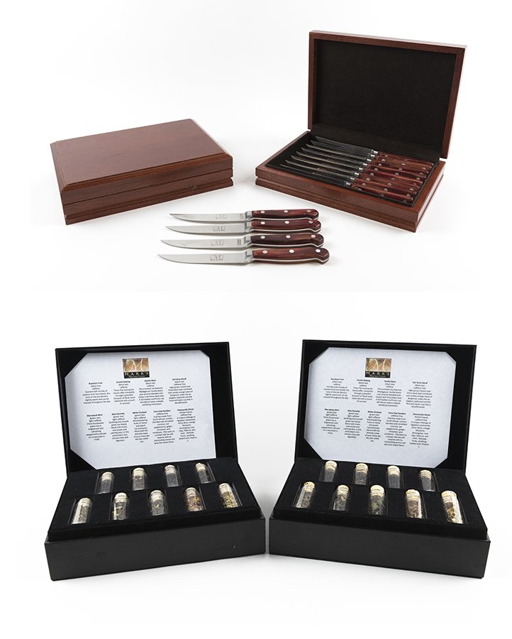TWO SETS OF STEAK KNIVES IN CASE AND TWO TEA BOX (1 of 3)