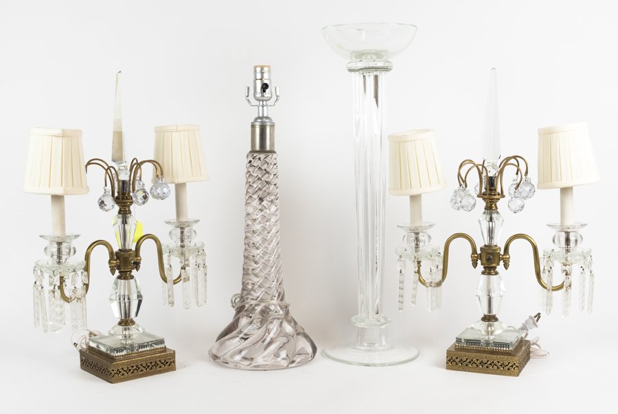 A PAIR OF PRESSED GLASS TABLE CANDELABRA, TOGETHER WITH (1 of 1)