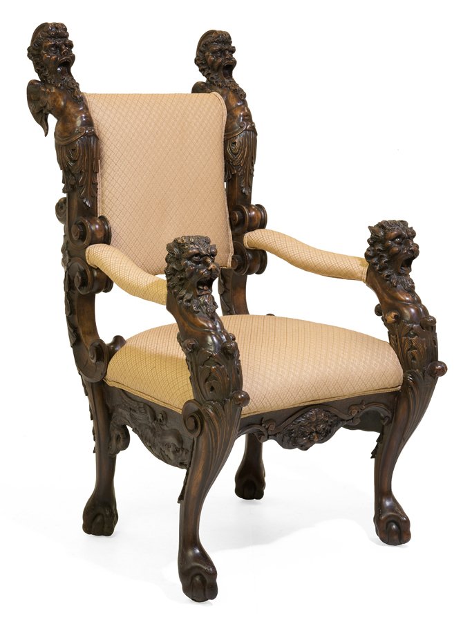 A RENAISSANCE REVIVAL CARVED GRIFFIN MASK HALL CHAIR (1 of 1)