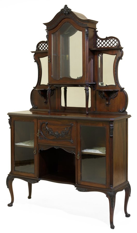 AN ART NOUVEAU MIRROR BACK DISPLAY CABINET (1 of 1)