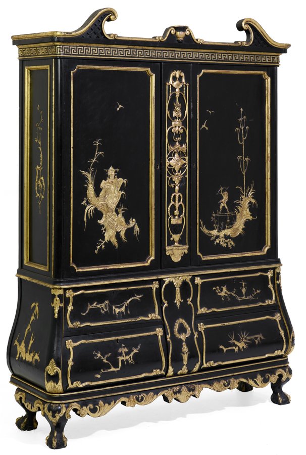 A 19TH CENTURY DUTCH BOMBE EBONIZED CHINOISERIE CABINET (1 of 1)