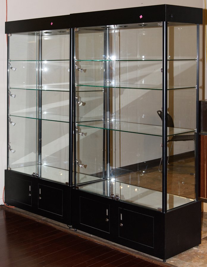 A PAIR OF MODERN LOCKING DISPLAY CABINETS (1 of 1)