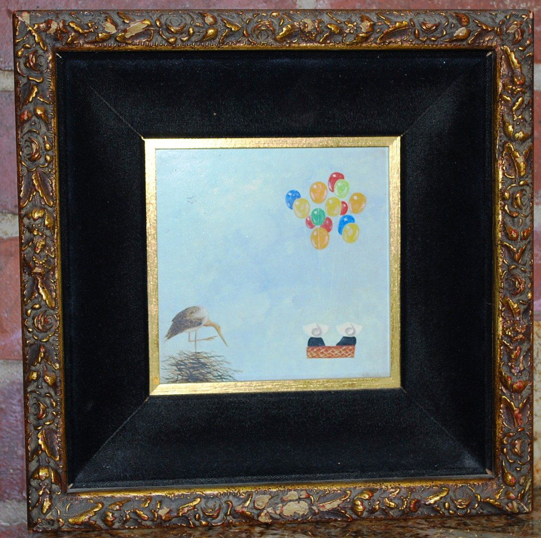 Frank Whipple Painting: Nuns at Beach w Cowboy Boots 5"x5"