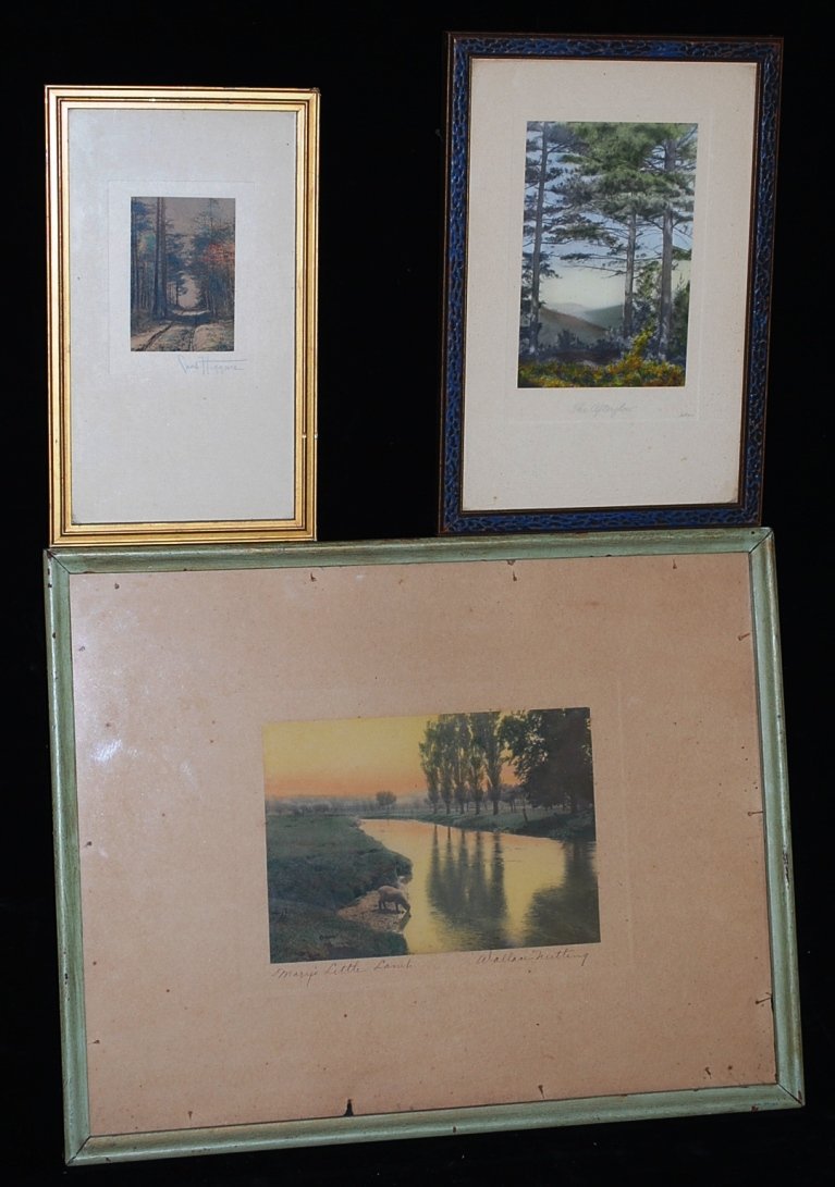 Wallace Nutting Hand Colored Photo: Lot of 3 inc "Mary's Little Lamb" is a Wallace Nutting, measuring 10 1/2" x 11 1/2" The other two hand colored photos are not Nutting