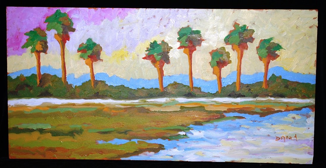 Dan Goad Oil Painting: Marsh Scene, 15" x 30"