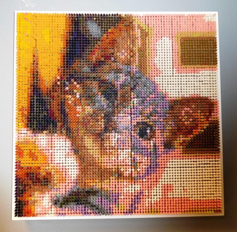 Cat: Custom Crayon Art 28" x 28". Approx 83 lbs