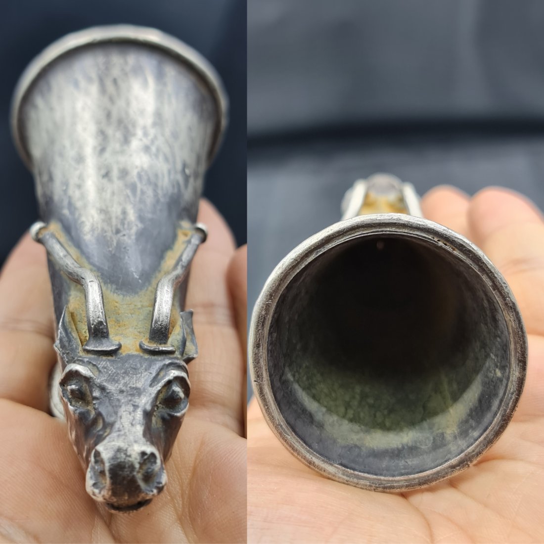 Ancient sassanian silver rare drink vessel Rhyton (1 of 3)