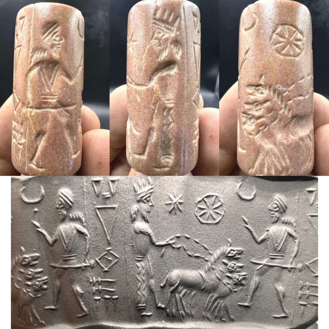 Sassanian old empire jasper cylinder intaglio sea stone king Bead: Sassanian old empire jasper cylinder intaglio sea stone king Bead Size 42 mm