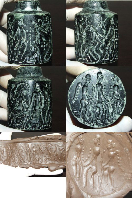 Stamp Preown Afghan Black Intaglio Big Stone Bead #3: Wonderful Preowned Afghan Natural Intaglio Big Stone Bead Pendant , This bead is Carved Intaglio has a Hunter With many type of animals The size of it is 6 x 4 c m .