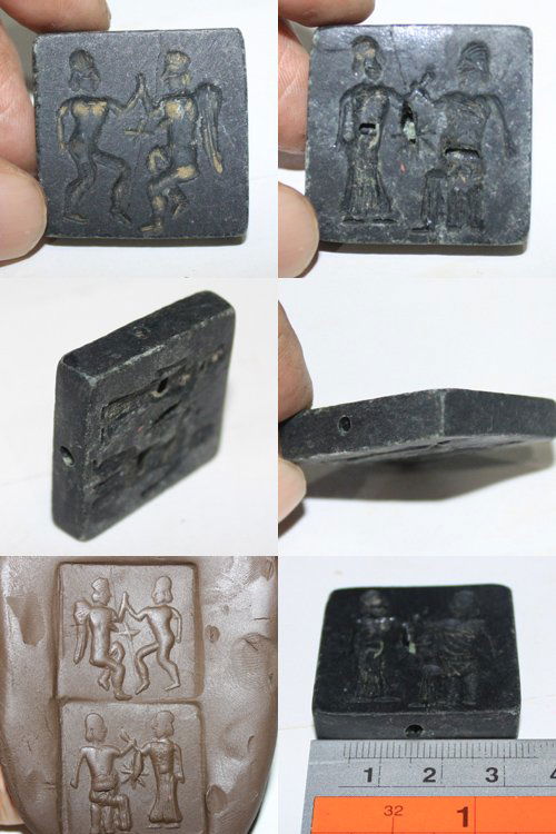 2 Side Old Afghan Black Intaglio Stone Bead #5: Wonderful Old Afghan Natural Intaglio Big Stone Bead , This bead is Carved Intaglio on both sides , The size of it is 3.5 c m