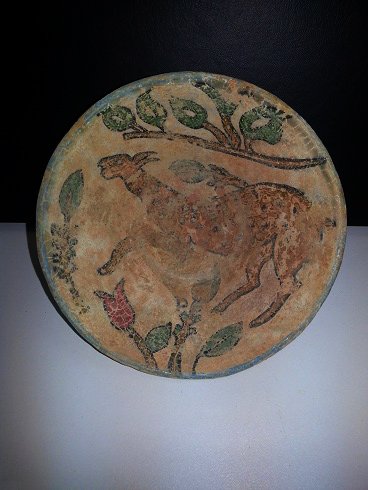 A Used Persian Ceramic Bowl With writing & picture # 29: Lovely Old PErsian Islamic Ceramic Bowl With Writing & Picture , The size is 5 x 3 " inches .