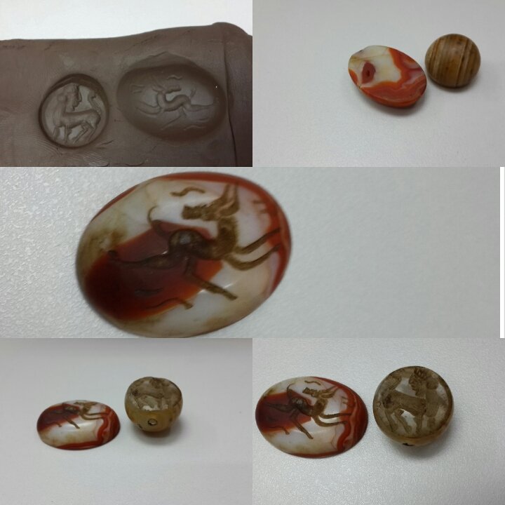Two Lovely Near Eastern Intaglio Agate Stone BEADs .: Two Lovely Near Eastern Intaglio Agate Stone BEADs . Size of big Agate is 2.5 x 1.5 c m . The small is 1.4 x 1 c m . Material is Agate stones