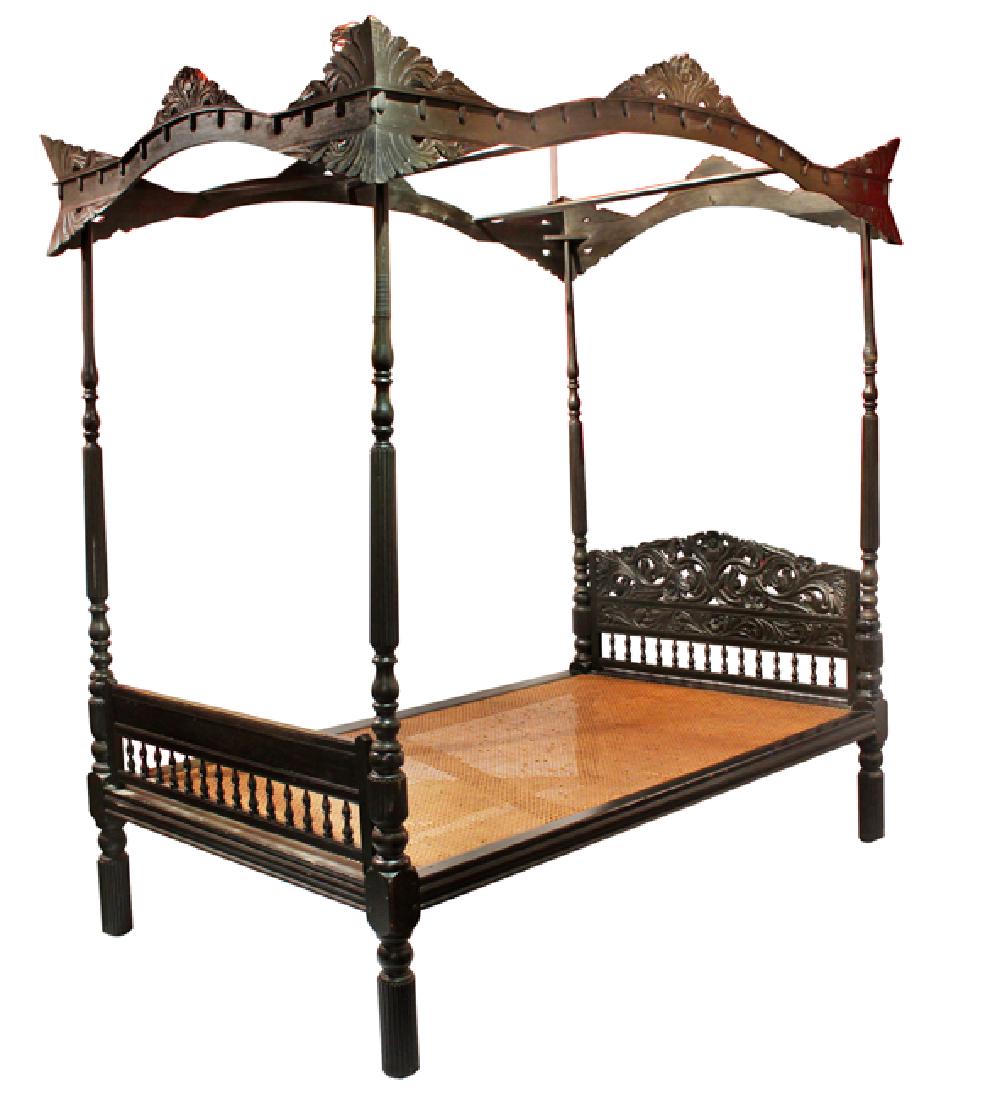 FOUR-POSTER ILOCOS BED: FOUR-POSTER ILOCOS BED Narra 19th Century H: 90” x L: 21 1/2” x W: 55” (229 cm x 55 cm 140 cm) Marie Therese “Bebe” Virata Collection